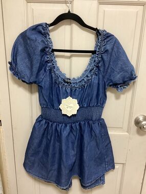 NWT Denim Peasant top by Indulge In Style